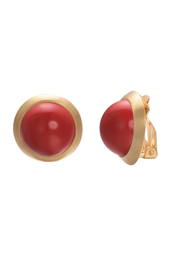 Gold Clip On Pearl Earrings for Women Ladies 18ct Gold Plated Vintage Round Freshwater Pearl Non Pierced Ear Clips(Red Pearl-Gold Clip)