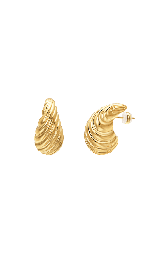 Gold Water Pattern Teardrop-Shaped Thick Hollow Earrings for Women,Statement Geometric Studs Earrings Trendy Jewellery