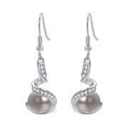 Vogem Gray Pearl Drop Earrings for Women Spiral Crystal Dangly Pearl Earring Fashion Jewellery Gifts