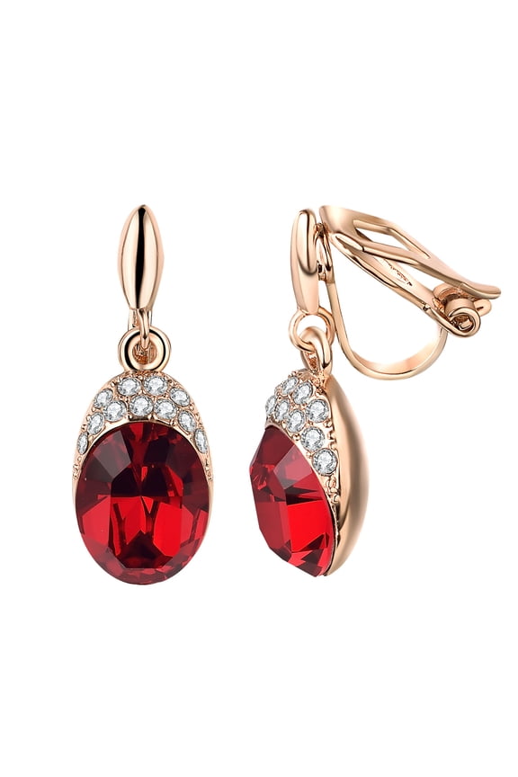 Red Clip on Earrings Women Ruby Drop Earrings Clip on Dangle Wedding Statement Jewelry