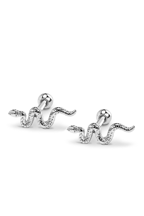 Snake Earrings Stud for Women, Silver Stainless Steel Small Studs Cartilage Funny Animal Earrings
