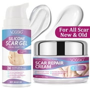 Vogisg Silicone Scar Gel and Scar Cream 2-PCS Set,Deep Hydrate and Soften, New and Old Scar Removal