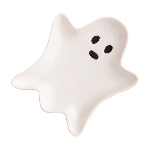 Voglyf Ceramic Ghost Halloween Plate, White Ghost Face Porcelain Serving Dish For Candy Snacks Dessert Appetizer Salad, Reusable Spooky Tableware Tray For Halloween Party Home Table Decor