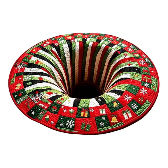 Voglyf Christmas 3D Rug, 39.4In Christmas Optical Illusion Area Mat, Round Floor Carpet, Spooky Vortex Visual Effect Non‑Slip Floor Mat, Festive Holiday Home Xmas Indoor Decorative(#B)
