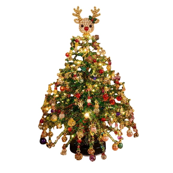 Voglyf DIY Beaded Christmas Tree Kit, 3D Crystal Bead Christmas Tree Craft Set, Beginners Handmade Beaded Christmas Tree Making Kit with Wire Frame Tabletop Decor Creative Gift,Deer