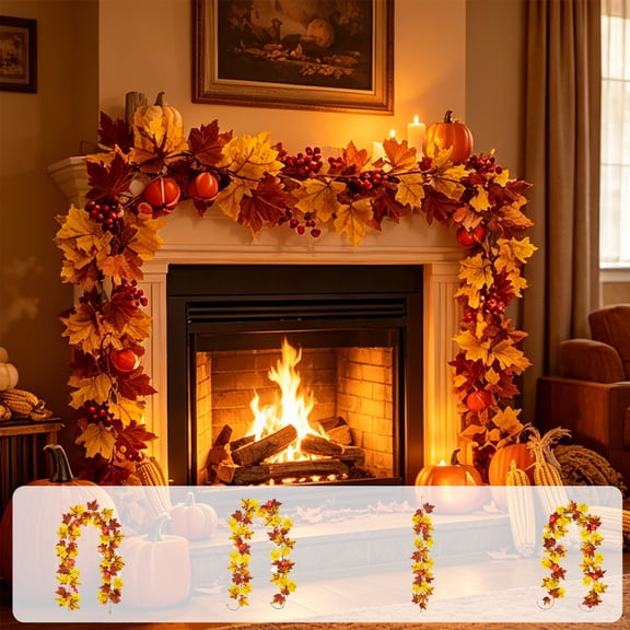 Voglyf Fall Maple Leaves Pumpkin Garland Decorations,5.74Ft Artificial Leaf Thanksgiving Decor for Tree Autumn Mantle Table Bedroom Office Classroom Party Indoor Outdoor Holiday Home Orange