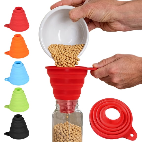 Voglyf Foldable Silicone Funnel, Portable Flexible Kitchen Funnel for Transferring Liquid Powder Beans Spice Oil, Heat Mini Silicone Funnel for Wide & Narrow Bottles Jar Canning Cooking,Black