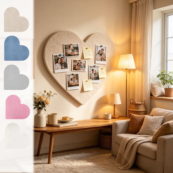 Voglyf Heart Shaped Felt Bulletin Board, Wall Mount Photo Display Pin Board, No Cork Memo Board For Hanging Pictures Notes, Decorative for Home Office Bedroom School Wall Decor,15.7×15.7In,White