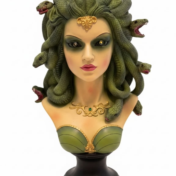 Voglyf Gorgon Bust Sculpture, Lighted Glowing Eye with Snake Hair, Tabletop Decor