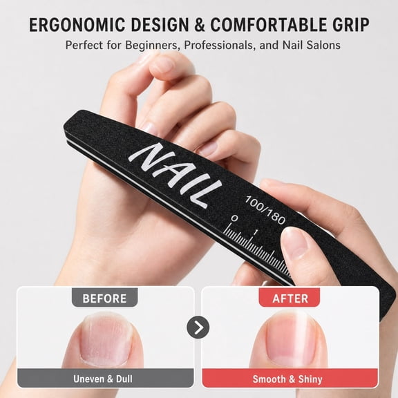 Voglyf Nail File and Buffer Kit, Professional Trimed & Shaped Nail Shine Polishing Emery Boards Double Side Reusable Washable Manicure Tools Smoothing Sticks 100/180 Grit