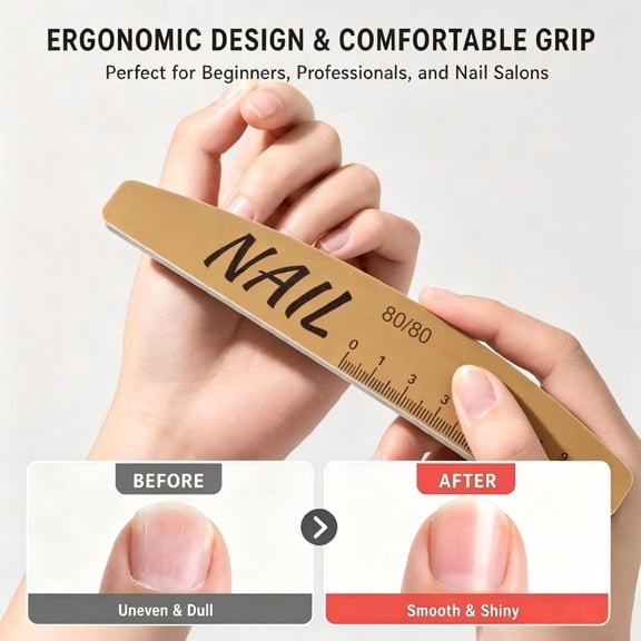 Voglyf Nail File and Buffer Kit, Professional Trimed & Shaped Nail Shine Polishing Emery Boards Double Side Reusable Washable Manicure Tools Smoothing Sticks 80/80 Grit