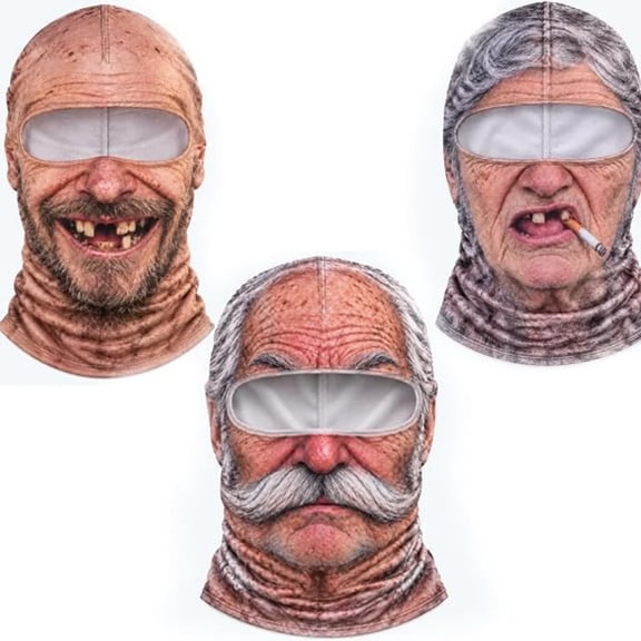 Voglyf Old Man Ski Mask,3D Funny Realistic Face Printed Balaclava,Stretch Cosplay Headgear for Halloween,Costume Parties & Pranks, Party Photos Outdoor Fun Motorcycle Face Mask C