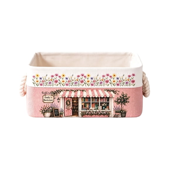 Voglyf Personalized Birth Flower Storage Basket, Custom Floral Fabric Organizer Bin with Rope Handles, Storage Basket, Multi‑Purpose Bin for Bedroom Shelf, Wedding And Basket,Pink S