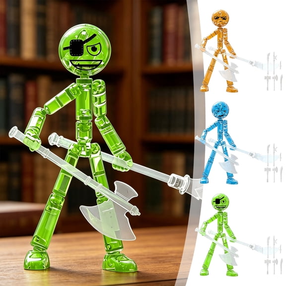 Voglyf Posable Action Figures - 4.7" Stickman Collectable Action Figures Set with 6 Handheld Item, Movable Model Action Figure Playset for Boys Kids Children Daily Play (Blue)