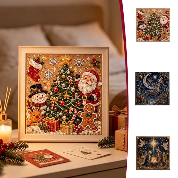 Voglyf Premium 3D Pearl Christmas Wall Art Kit, 3D Rhinestone Mosaic Wall Art Craft Set, Santa Xmas Tree Reindeer Nativity Scene Crystal Bead, Handmade Decor for Mantel Wall Hanging Gift B