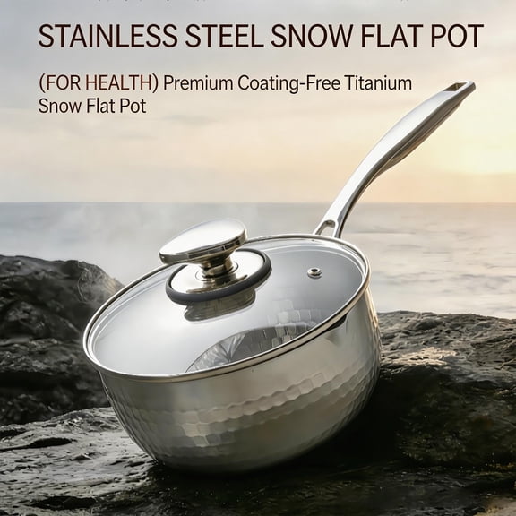 Voglyf Pure Titanium Saucepan With Lid, Uncoated Hammered 2 Quart Round Body, Induction Gas Electric Stovetop Simmering and Noodle Cooking, 20cm Snow Flat Pot