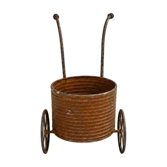 Voglyf Rustic Vintage Metal Wheelbarrow Planter Pot, Distressed Rusted Corrugated Iron Cart Planter with Handle, Wagon Flower Bucket for Succulent Herb Plant Storage Garden Tabletop Decor