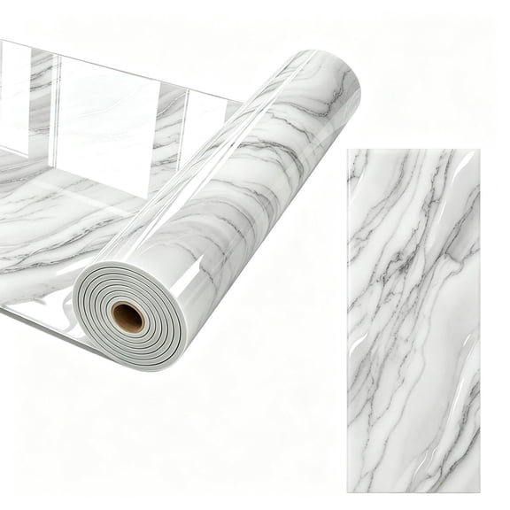 Voglyf Self Adhesive Marble Wallpaper, 23.6 Inch x 78.7 Inch Vinyl Roll, Waterproof Oil Proof for Kitchen Countertop Cabinet Bathroom Vanity, White Gray Marble