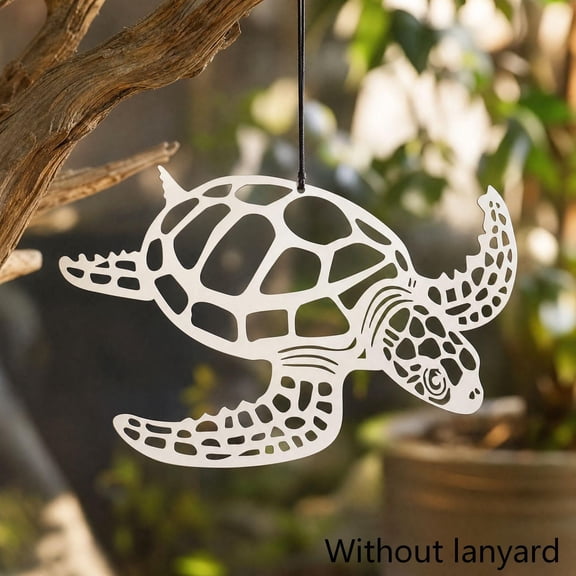 Voglyf Silver Sea Turtle Hanging Ornament, 5.79 x 3.94 Inch Metal Cutout with Hook, Decorative Coastal Accent for Home Wall, Christmas Tree, Holiday Party Decor, Silver