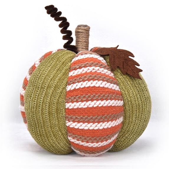 Voglyf Soft Knit Pumpkins Decor, Plush Stuffed Knitted Pumpkin with Maple Leaf & Vine, Fall Thanksgiving Table Centerpiece, Pumpkin Ornament for Home Mantle Shelf Halloween Decor,Army Green