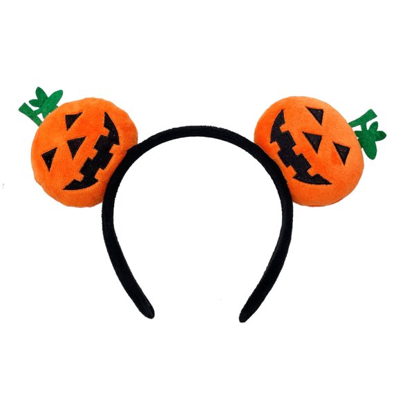 Voglyf Plush Glitter Bow Hair Hoop Women Adults, Soft Lantern Hair Hoop with Two Orange Pumpkin Ornaments, Cosplay Costume Hair Accessory for Halloween Party Carnival