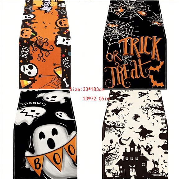 Voglyf Spooky Ghost Pumpkin Halloween Table Runner, 13脳72 Inch Farmhouse Linen Table Decor With Bat Spider Web Haunted Castle Pattern For Halloween Party Dining Table Centerpiece(#A)