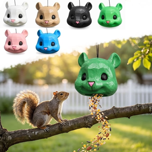 Voglyf Squirrel Head Feeder - Big Funny Animal Head Squirrel Feeder for Garden, Novelty Hanging Backyard Patio Garden Yard Decor, Easy-Fill Backyard Patio Decor, Weather-Ready Gift (Black)