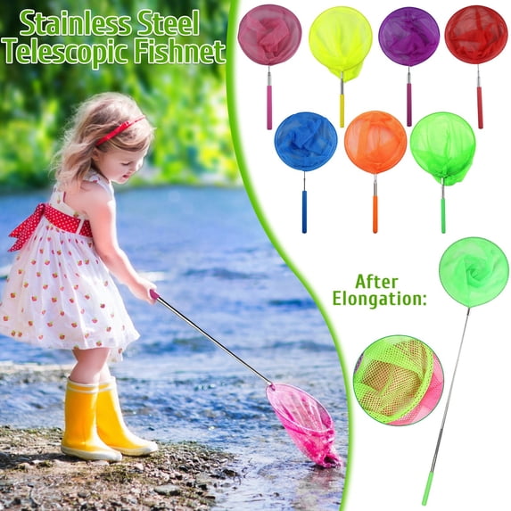 Voglyf Telescopic Butterfly Net, Colorful Retractable Stainless Steel Handle Bug Catching Net, Lightweight Fishing Insect Net for Outdoor Beach Pond Nature Toys for Boys Girls,Orange