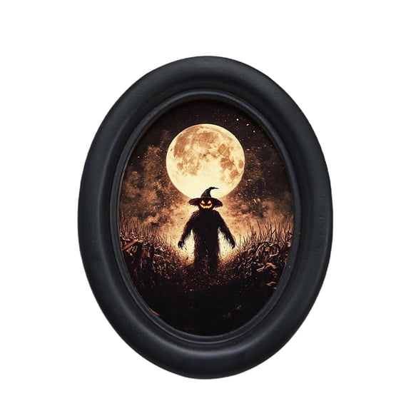 Voglyf Vintage Gothic Bat Wall Art Decor, Gothic Bats Flying Over Full Moon Oval Framed Wall Art, Rustic Dark Wall Hanging Decor for Living Room Bedroom Hallway Halloween Decor, 5.3x4.2 In,C