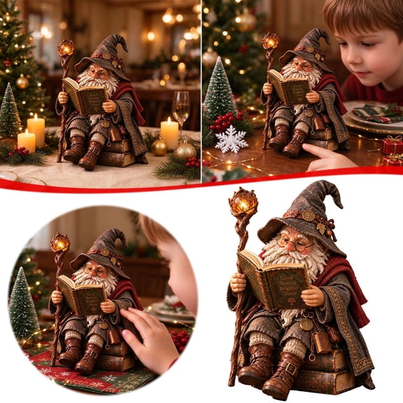 Voglyf The Wandering Scholar Gnome Enchanted Reading Wizard Figurines, Reading Gnome Book Lover Decor, Fantasy Wizard Statue for Bookshelf, Library, Desk, Reading Nook, Gift for Lovers