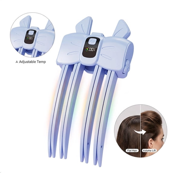 Voglyf Wireless Heated Volumizing Root Lift Clip Comb with LCD Display, Rechargeable Hair Root Fluffy Curling Clip for Instant Volume, Create Natural‑Looking Root Lift Hairstyle Hair,Blue