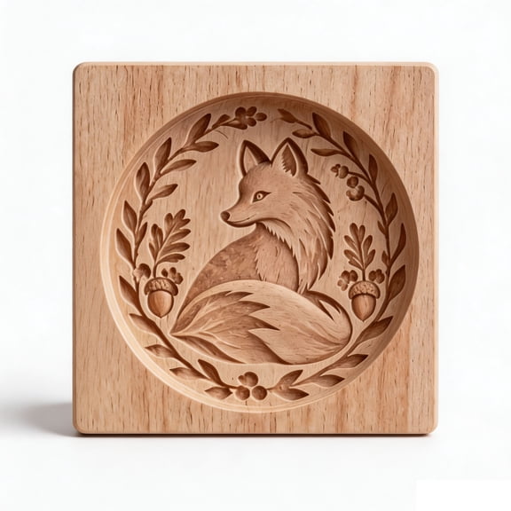 Voglyf Woodland Animal Cookie Mold Wooden Cookie Cutter Biscuit Molds Fox, Woodland Scene 3D Animals Fox Cookie Cutter Embossing Mold for Christmas Holiday DIY Baking Tools