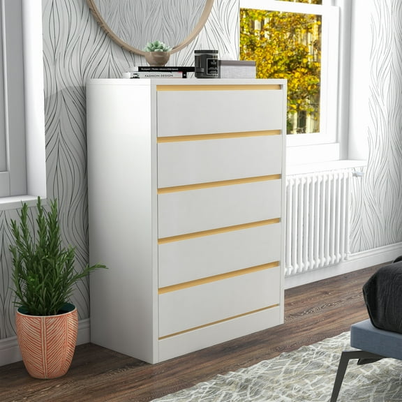 Vogt 5-Drawer Wood Chest, White