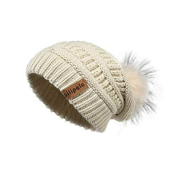 Vogue Cloud Women’s Knit Beanies Hats with Faux Fur Pom Bobble Cable Beanie Hat for Women