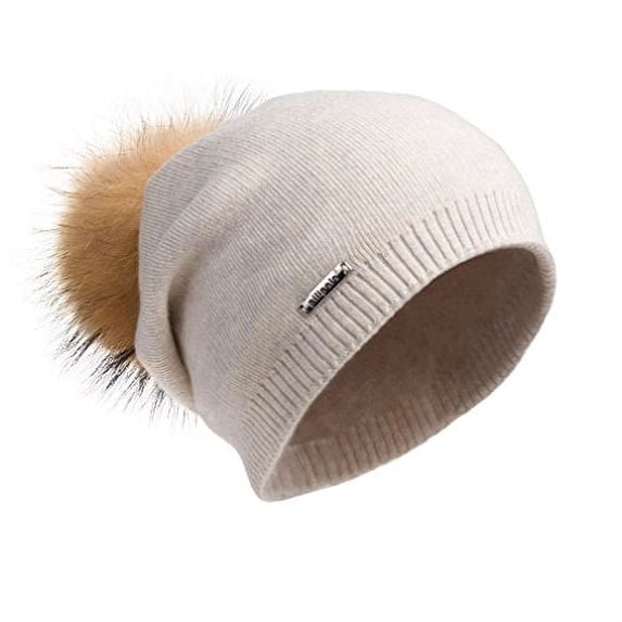 Vogue Cloud Women’s Winter Hats Slouchy Beanie Knit Hat with Faux Fur Pompom