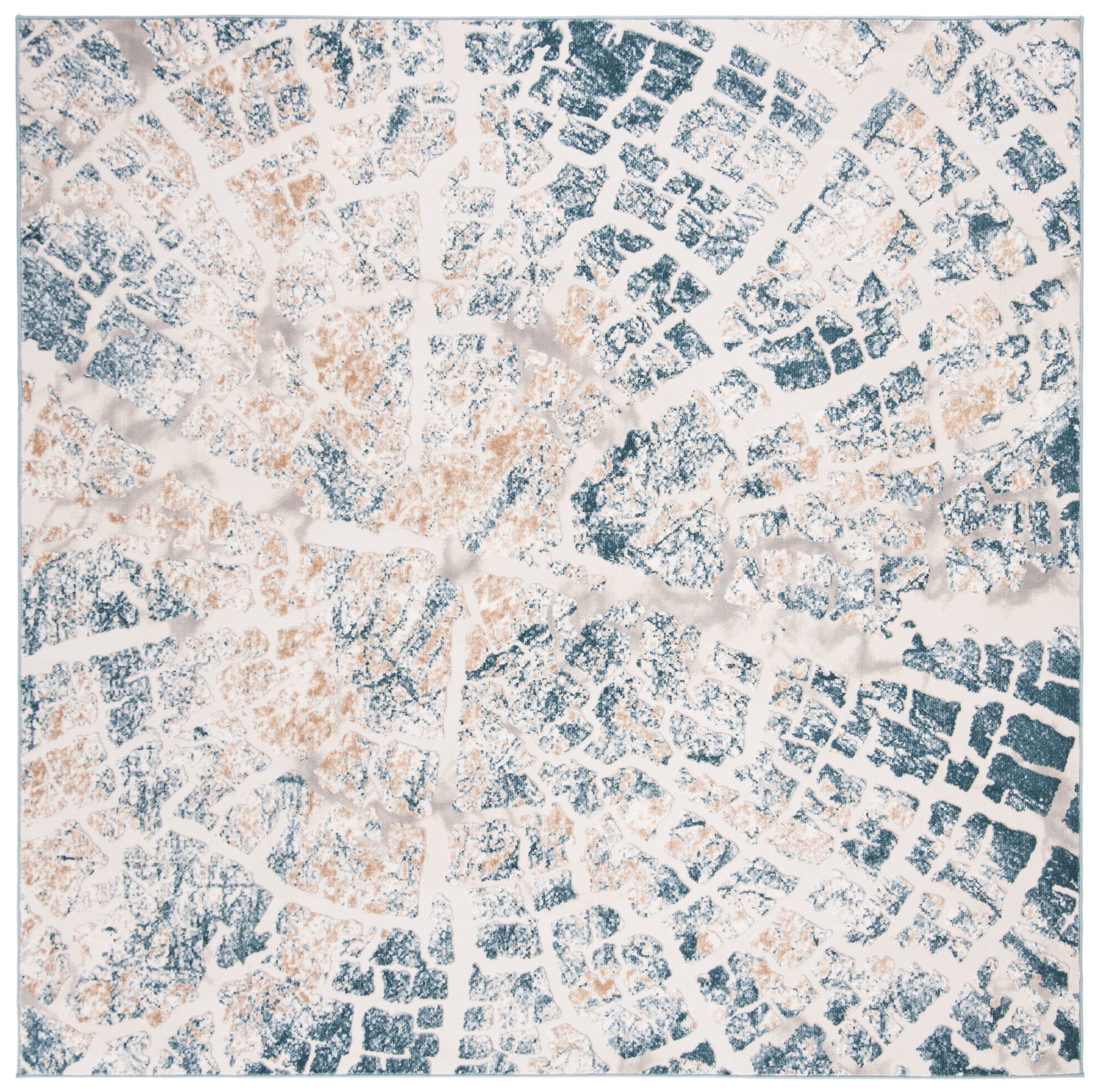 SAFAVIEH Vogue Zowie Abstract Area Rug, Ivory/Teal, 6'7" x 6'7" Square