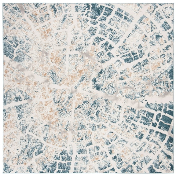SAFAVIEH Vogue Zowie Abstract Area Rug, Ivory/Teal, 6'7" x 6'7" Square