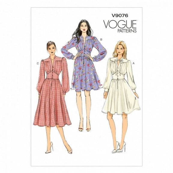 Vogue Ladies Easy Sewing Pattern 9076 Button Up Dresses with Collar