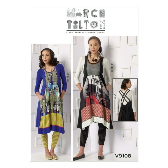 Vogue Ladies Sewing Pattern 9108 Tops, Patchwork Dresses & Leggings