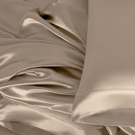 Vogue Linen 100% Mulberry Silk Sheet Set - 22 Momme Grade 6A, 18-24 Inch Deep Pocket, Luxurious Bed Sheets for Ultimate Comfort Oeko-Tex Certified(Olympic Queen , Bronze)