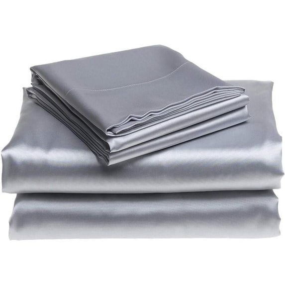Vogue Linen 100% Mulberry Silk Sheet Set - 22 Momme Grade 6A, 18-24 Inch Deep Pocket, Luxurious Bed Sheets for Ultimate Comfort Oeko-Tex Certified(Queen , Silver )