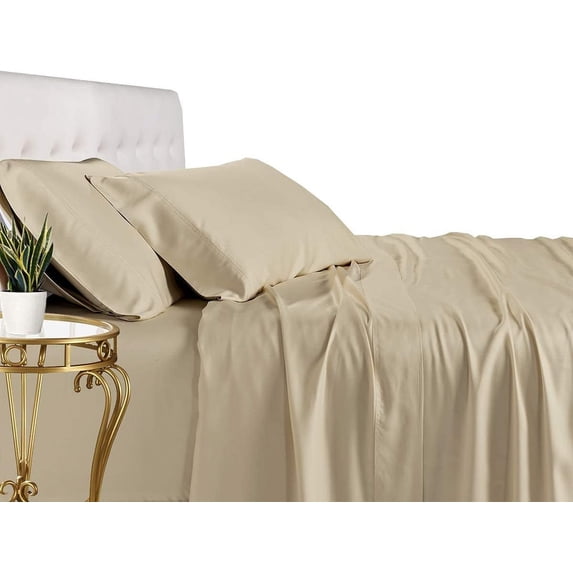 Vogue Linen 100% Mulberry Silk Sheet Set - 25 Momme Grade 6A, 18-24 Inch Deep Pocket, Luxurious Bed Sheets for Ultimate Comfort Oeko-Tex Certified(Queen , Beige)