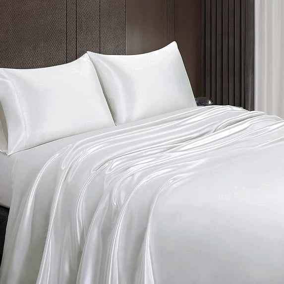 Vogue Linen 100% Mulberry Silk Sheet Set - 25 Momme Grade 6A, 18-24 Inch Deep Pocket, Luxurious Bed Sheets for Ultimate Comfort Oeko-Tex Certified(Queen , White)
