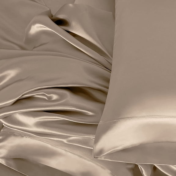 Vogue Linen 100% Mulberry Silk Sheet Set - 30 Momme Grade 6A, 18-24 Inch Deep Pocket, Luxurious Bed Sheets for Ultimate Comfort Oeko-Tex Certified(Twin , Bronze)