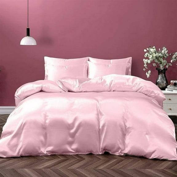 Vogue Linen Pure Mulberry Silk Duvet Cover - 16 Momme 6A Graded Silk - 1 Piece Duvet Cover Full/Queen 90" x 90", Baby Pink