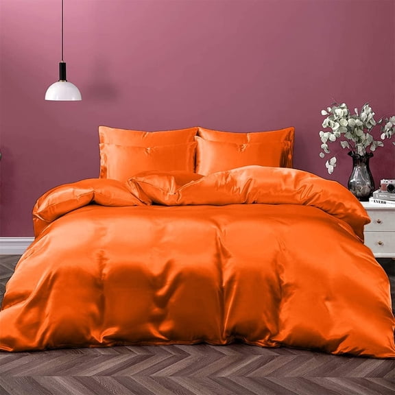 Vogue Linen Pure Mulberry Silk Duvet Cover - 25 Momme 6A Graded Silk - 1 Piece Duvet Cover Texas King 80" x 98", Orange