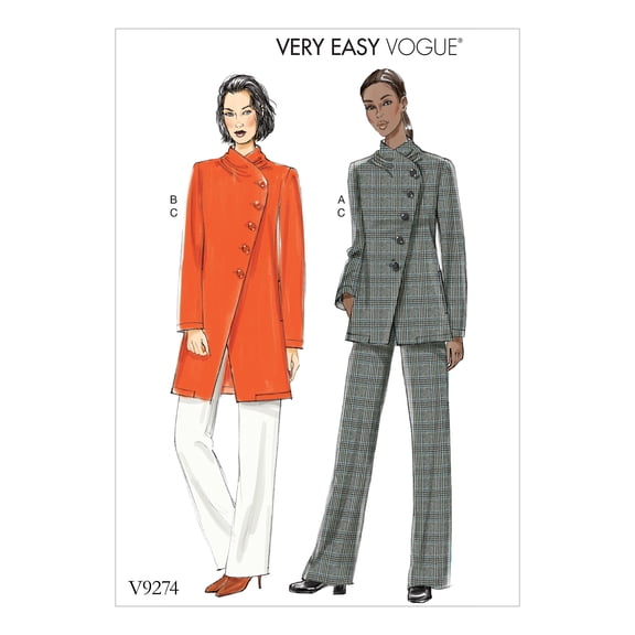 Vogue Patterns Sewing Pattern MISSES' ASYMMETRICAL LINED JACKET, AND PULL-ON PANTS-6-8-10-12-14