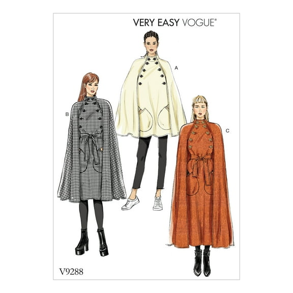 Vogue Patterns Sewing Pattern Misses' Cape With Stand Collar, Pockets, And Belt-Xs-S-M