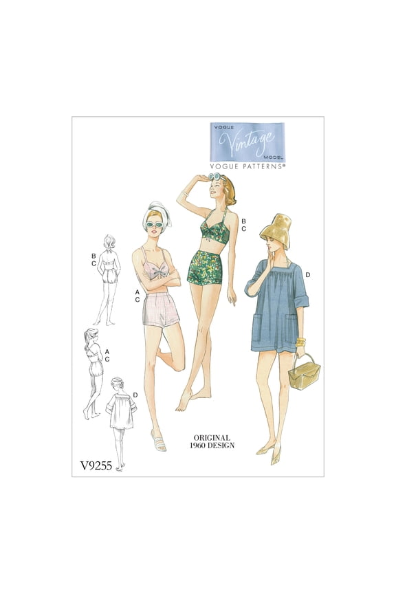 Sewing Pattern Misses' Lined Halter Bra and Shorts, and Square-Neck Coverup-14-16-18-20-22