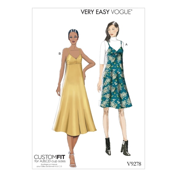 Vogue Patterns Sewing Pattern Misses' Slip-Style Dress with Back Zipper-14-16-18-20-22